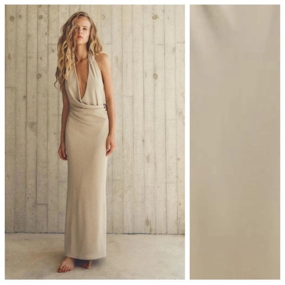 Zara Cream Halter Maxi Dress